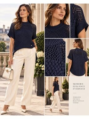 Ted Baker Stena Navy Open Knit High Low Oversized Sweater Top  US 4